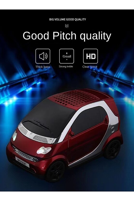 Mini Smart Oto Tasarımlı Bluetooth Hoparlör Sd Kart Usb Fm Radyolu Kablosuz Speaker
