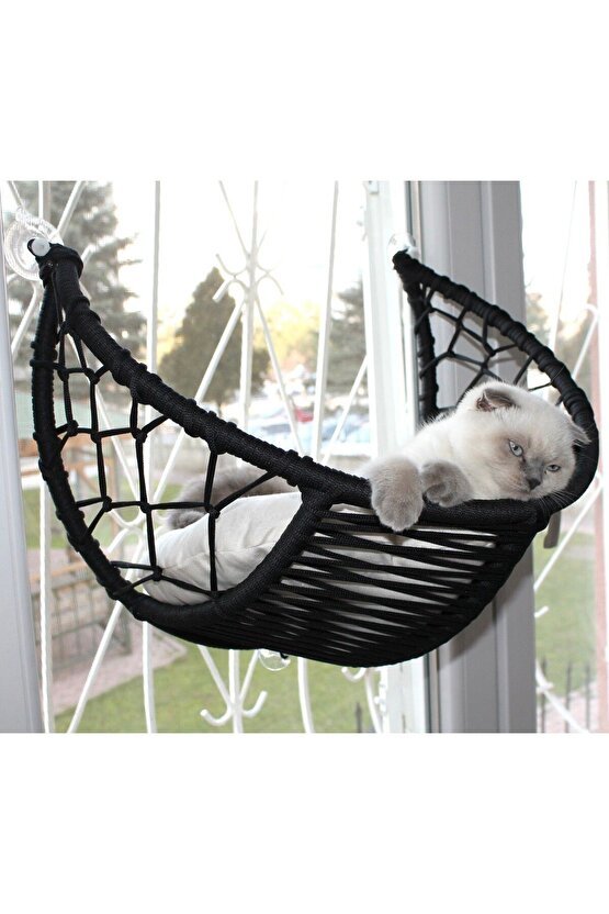 Harold Kedi Cam Yatağı & Cam Askılı Vantuzlu Kedi Yatağı Siyah