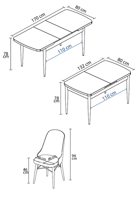 Ella Beyaz Mermer Desen 80x132 Mdf Açılabilir Mutfak Masası Takımı 6 Adet Sandalye