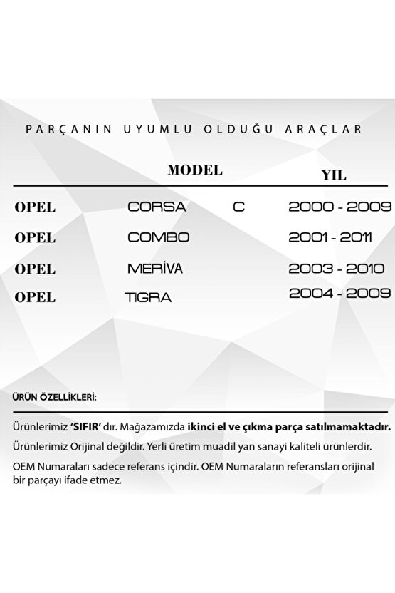 Opel Corsa C, Combo, Meriva, Tigra Için Vites Tamir Takımı