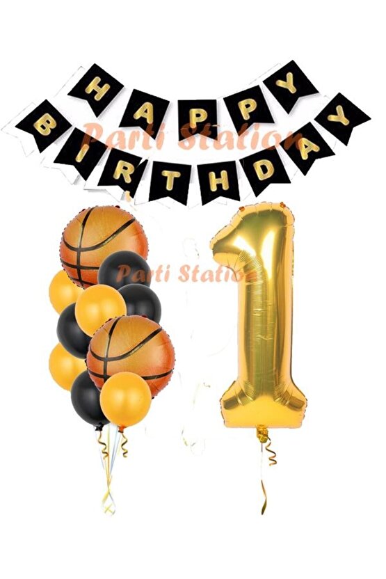 Basketbol Konsept 1 Yaş Balon Set Basketbol Tema Doğum Günü Balon Seti