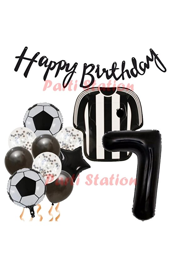 Siyah Beyaz Balon Set Siyah Beyaz 7 Yaş Balon Set Futbol Balon Set Doğum Günü Balon Set