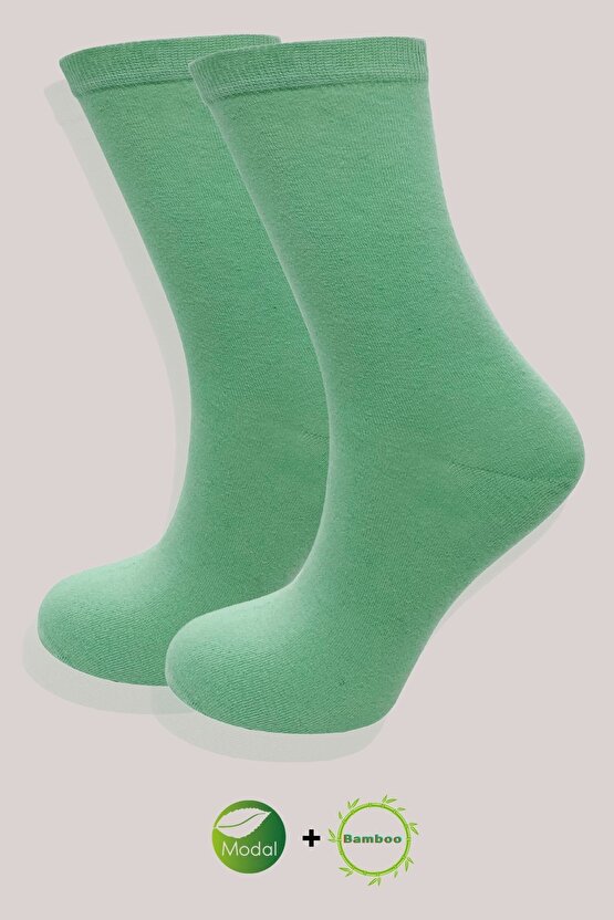 Kadın Çorabı (Bambu + Modal) Ter Emici Dikişsiz Trend Model Soket Uzun Çorap (5 ÇİFT) Asorti Renk