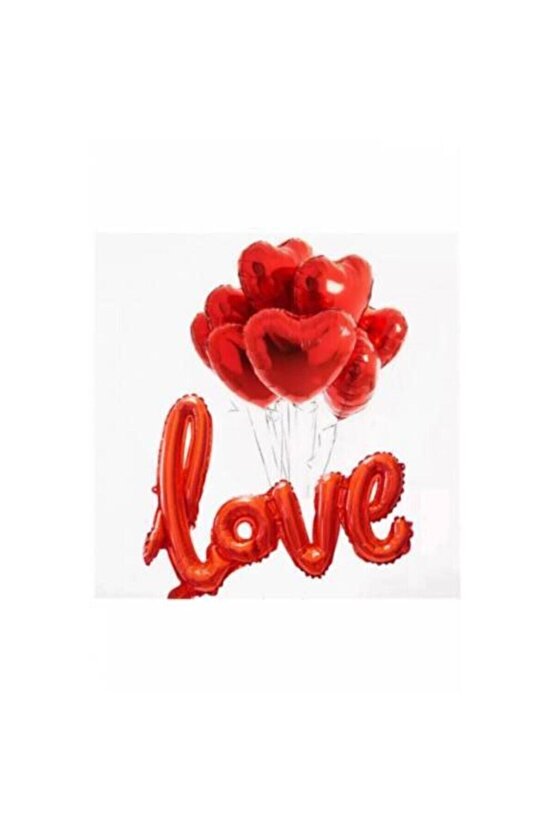 Love Yazılı Sevgilile Günü Balon Seti Sürpriz Kutlama Folyo Balon Set