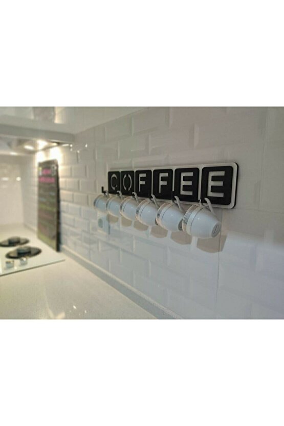 Dekoratif Coffee Yazılı Mutfak Fincan Ve Kupa Askılığı 45cm X 10cm