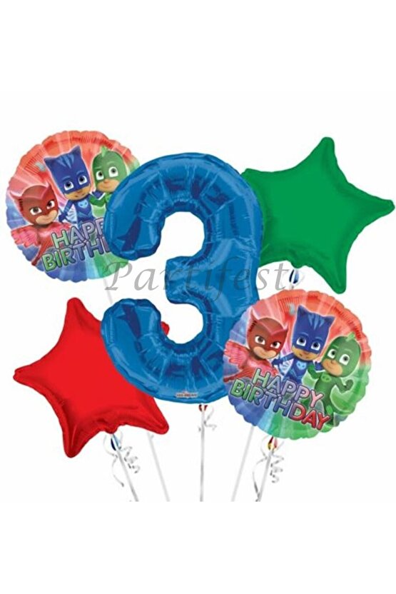 Pjmasks 3 Yaş Balon Set Pijamaskeliler Folyo Balon Set Konsept Doğum Günü Set Yaş Balon