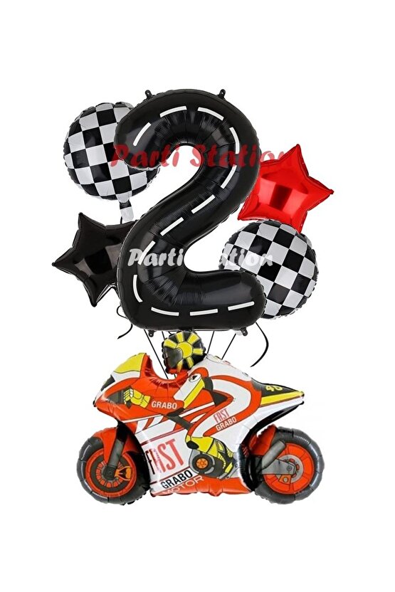 Motosiklet Yarış Motoru Konsept 2 Yaş Balon Set Motosiklet Doğum Günü Balon Set
