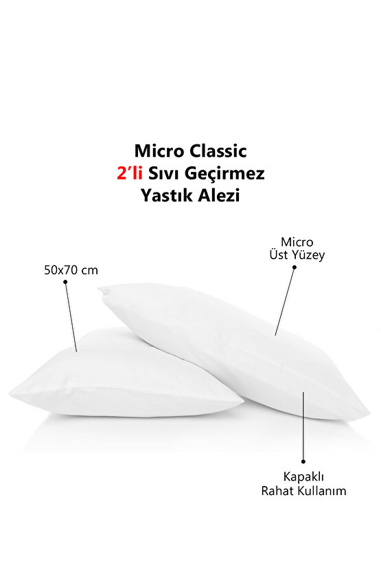 Micro Classic 2li Sıvı Su Geçirmez Kapaklı Yastık Koruyucu Alezi 50x70 cm