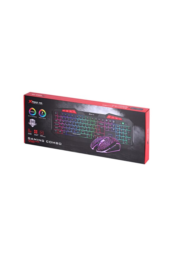 Led Işıklı Oyuncu Klavye Mouse Seti Multimedia Gaming Combo Nefes Modlu