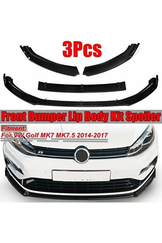 Vw Golf 7 Ön Tampon Altı Lip 3 Parça Kulaklı Pianoblack