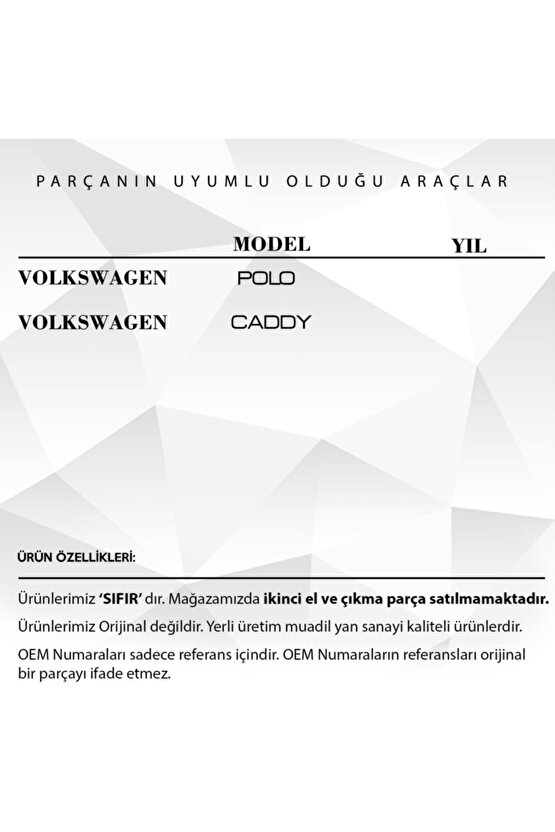 Vw Polo, Caddy Için Dış Kapı Açma Kolu Iç Plastiği - Sağ