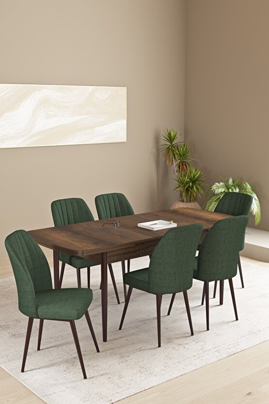 Floryn Mdf Barok Desen Açılabilir 80x132 cm 6 Sandalyeli Mutfak Masası Takımı