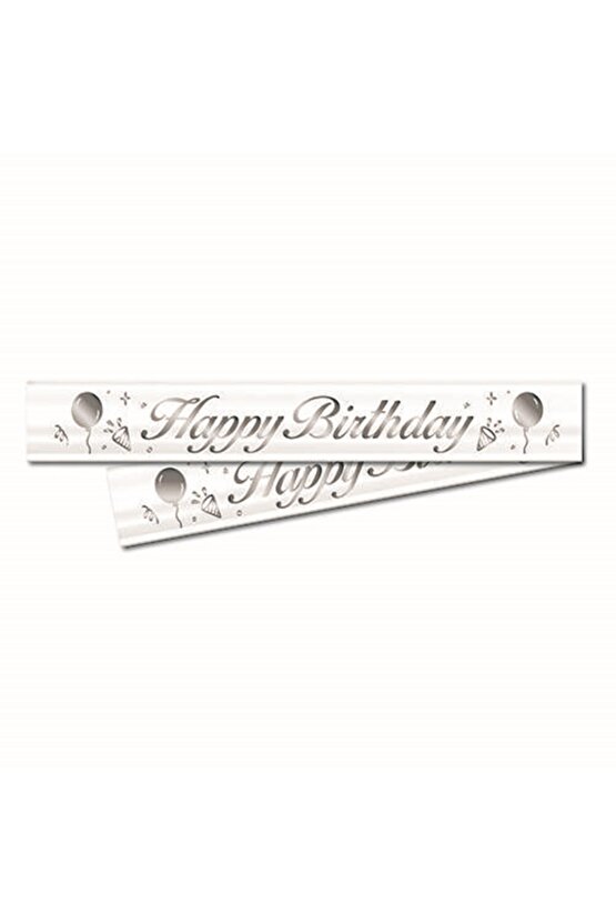 1 Adet Happy Birthday Doğum Günü Kuşak Beyaz Renk Gümüş Yazılı Saten Doğum Günü Parti Kuşağı 1 Adet