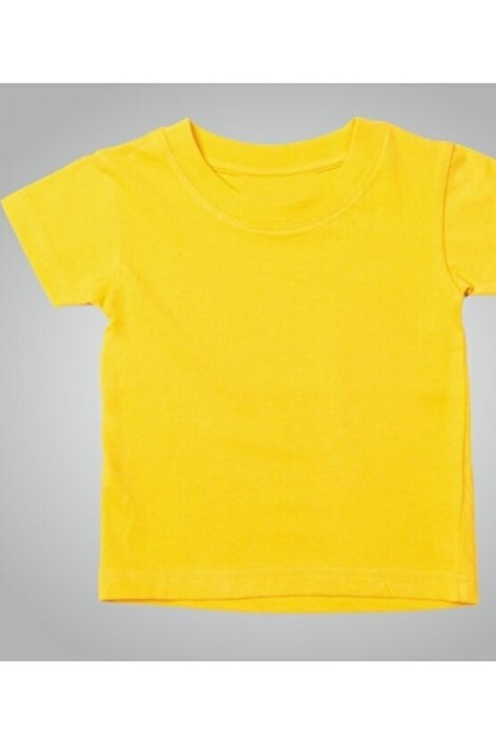 Unisex Çocuk Sarı Düz Baskısız Penye T-Shirt