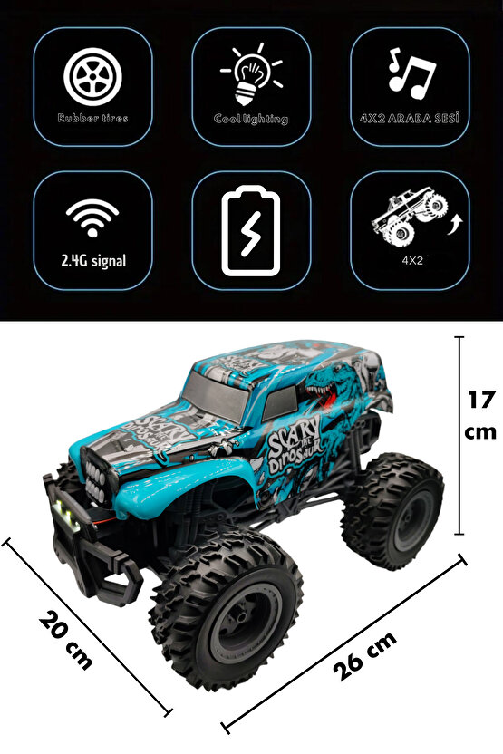 Oyuncak Uzaktan Kumandalı 2.4 GHz Far Efektli 4x2 Rock Crawler 1:14 Ölçek Canavar Yarış Arabası