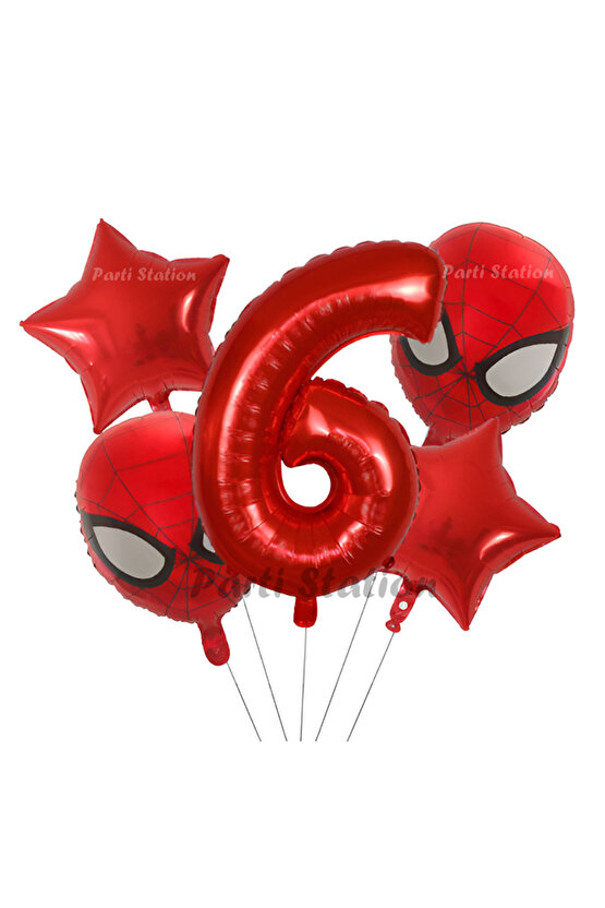 Spiderman Örümcek Adam 6 Yaş Balon Set Spiderman Konsept Kırmızı Rakam Balon Doğum Günü Set