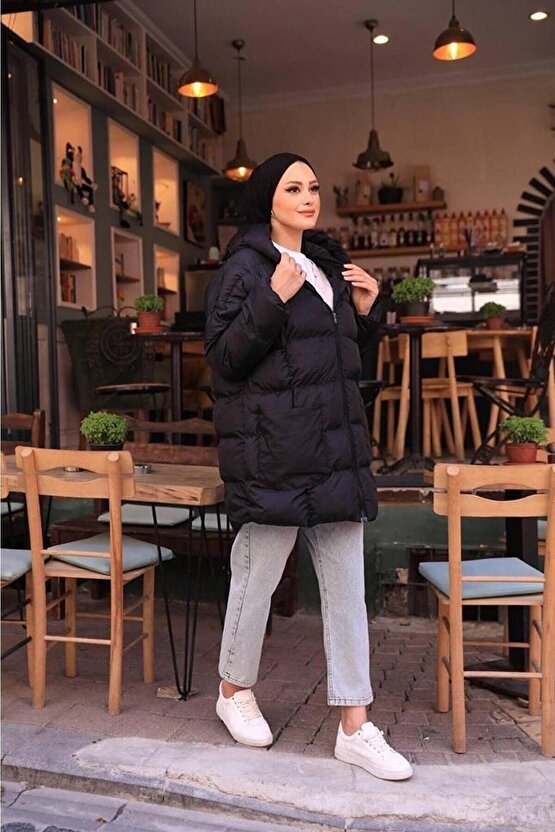 Kadın Siyah Şişme Oversize Mont