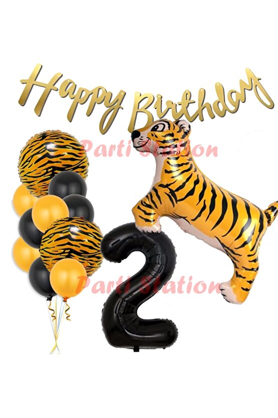 Safari Konsept Kaplan 2 Yaş Balon Seti Kaplan Parti Konsept Doğum Günü Balon Set Jungle Kaplan Balon