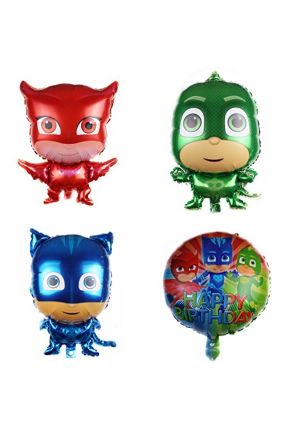 Pijamaskeliler Yaş Balon Seti Pjmasks Konsept Helyum Balon Set Pijamaskeli Doğum Günü Set