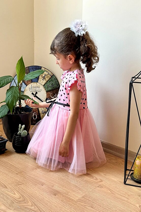 Yazlık Elbise Kısa Kollu Tüllü Tütü Astarlı Kız Çocuk Elbise Bebek Giyim Kız Bebek Elbise