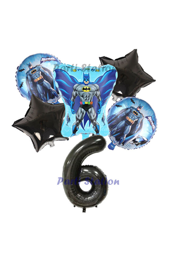Siyah Rakam Balonlu Yarasa Batman Konsept 6 Yaş Doğum Günü Parti Balon Set Batman Tema Parti Set