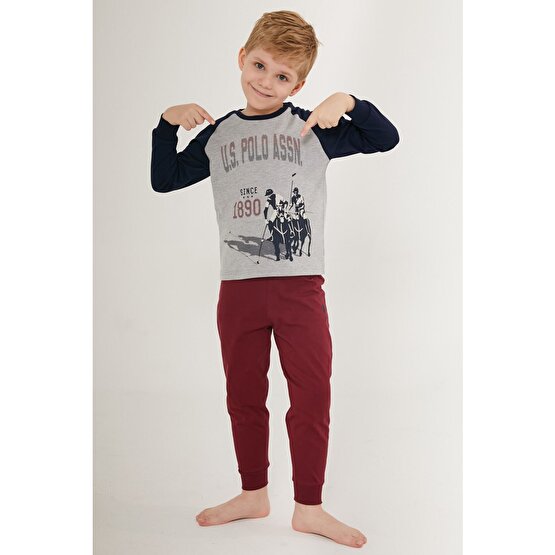 U.S. Polo Assn. U.s. Polo Assn Cute Gri Erkek Çocuk Uzun Kol Pijama Takım