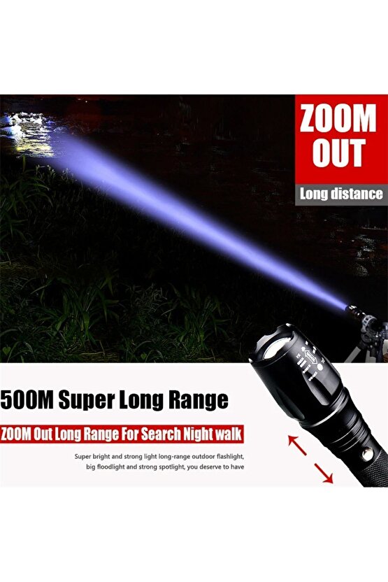 23.000 Lümen 800 Metreye Kadar Güçlü LED El Feneri Zoom Torch Şarj Edilebilir El Feneri Avcılık Kamp