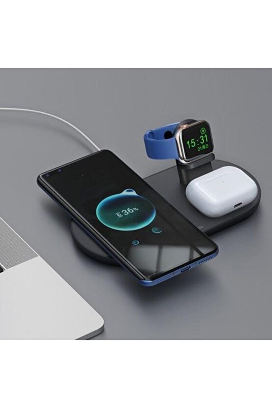 3in1 Iphone Air Pod Apple Watch Magsafe Kablosuz Şarj Cihazı Siyah Ch-7061