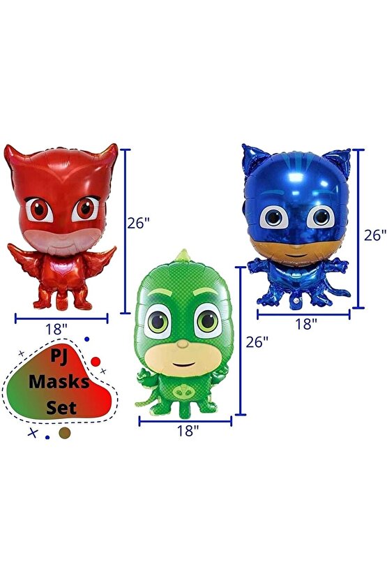 Pijamaskeliler 2 Yaş Balon Seti Pjmasks Kedi Çocuk Baykuş Kız Kertenkele Çocuk Doğum Günü Seti