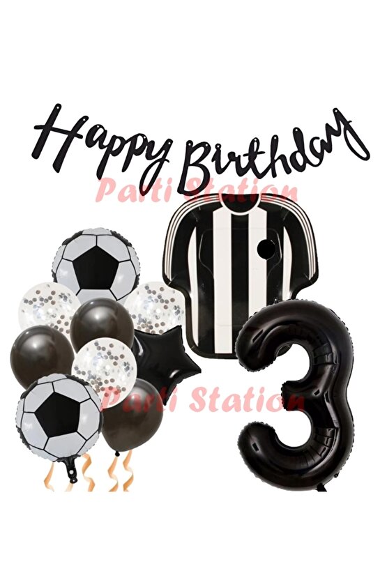 BJK Siyah Beyaz Balon Set Siyah Beyaz 3 Yaş Balon Set Futbol Balon Set BJK Doğum Günü Balon Set