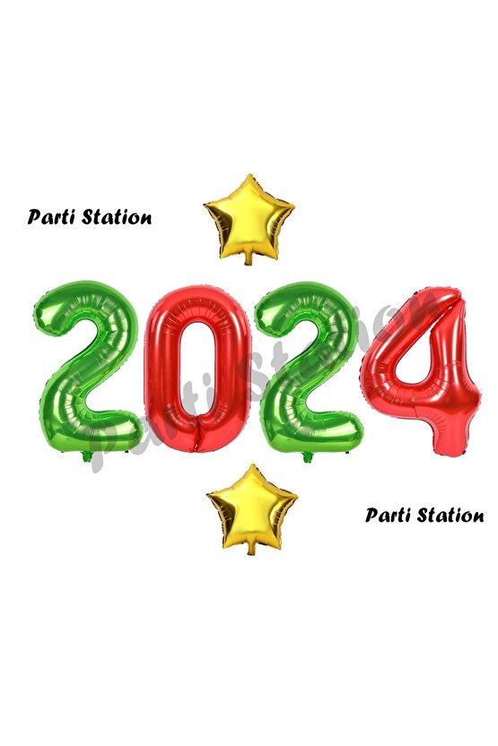 Yılbaşı 2024 Kırmızı Yeşil Renk Rakam Balon Seti 100 cm Yılbaşı Rakam Balon Seti
