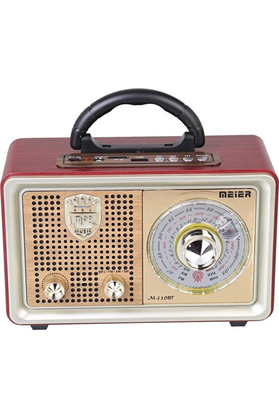 Meier M-110bt Nostaljik Ahşap Retro Radyo Bluetooth Hoparlör Fm Sd Usb
