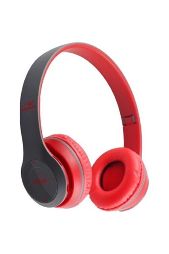 P47 Kablosuz Bluetooth Kulaklık Yükses Ses Ve Bass Fm Radyo Kırmızı