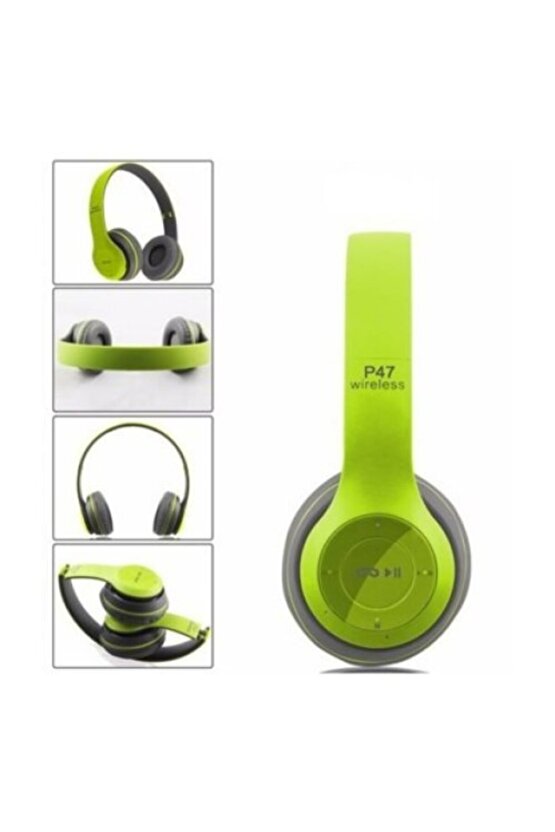 P47 Kablosuz Bluetooth Kulaklık Yükses Ses Ve Bass Fm Radyo Yeşil