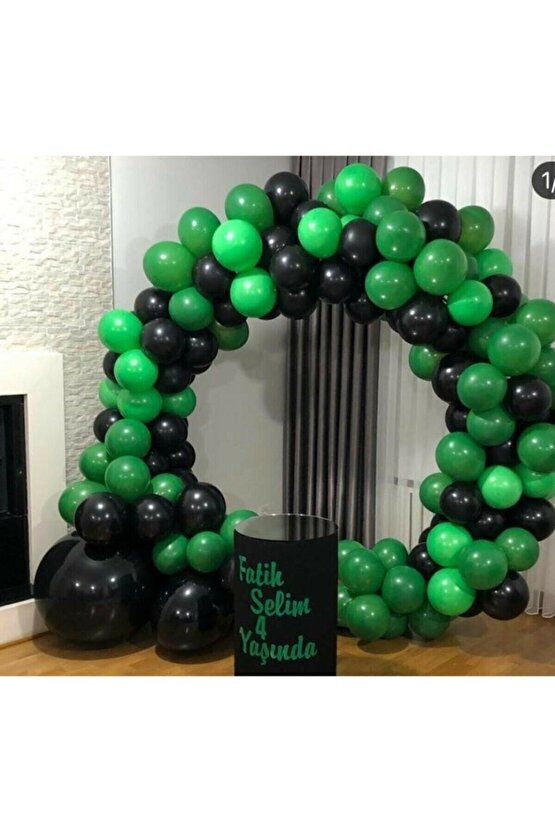 Siyah Yeşil Konsept Zincir Balon 100 Adet