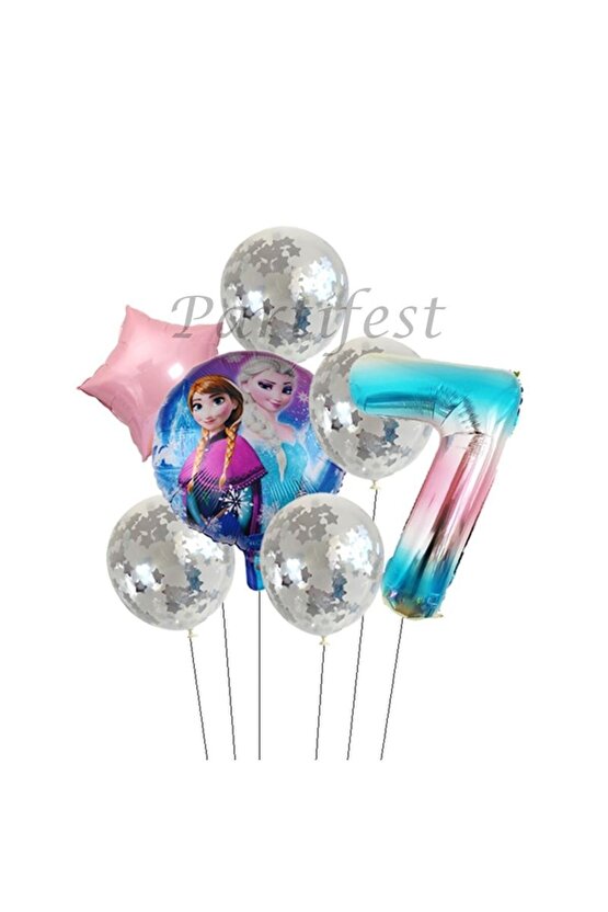 Frozen 7 Yaş Balon Set Karlar Ülkesi Folyo Balon Set Konsept Doğum Günü Set Yaş Balon