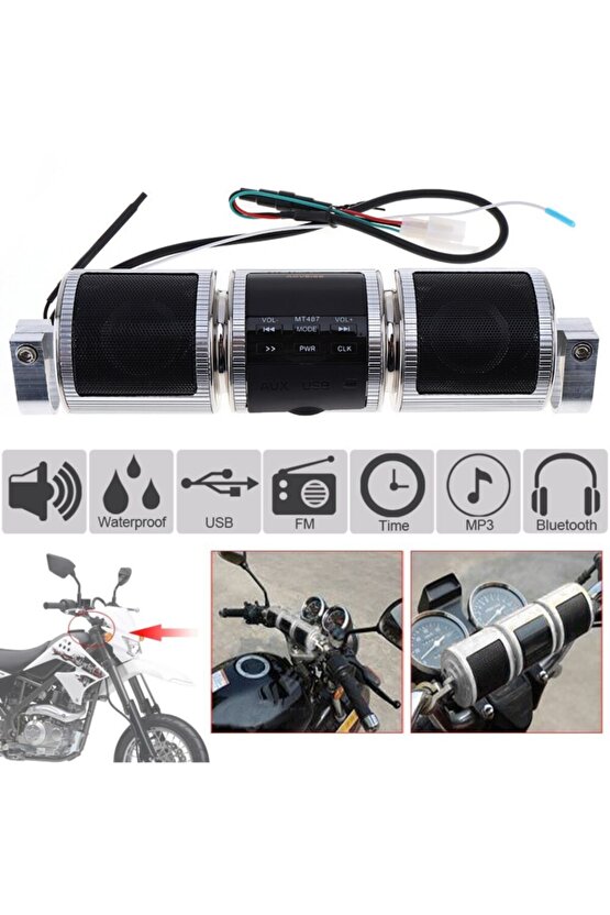 Motorsiklet Bluetooth Hoparlör Motosiklet Mp3 Çalar Fmsdusb Ayarlanabilir Bracket Gidon