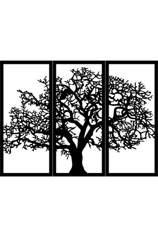 Son Bahar 3lü Siyah Çınar Ağacı Ahşap Tablo