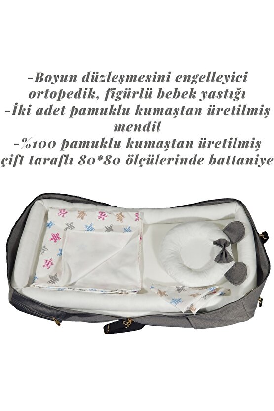 Çantalı Bebek Çantası, Taşına Bilir Ebeveyn Yanı Reflü Yatağı Gri