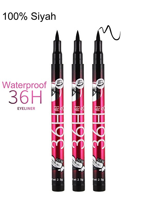 Ince Uçlu Ultra Siyah Waterproof Likit Kalem Eyeliner - Yarı Mat Bitişli - 3 Adet