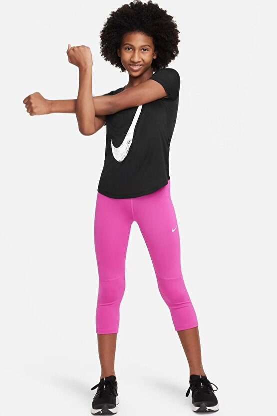 Pro Dri Fit 34 Lenght Leggings Pink Toparlayıcı Capri Kız Çocuk Taytı Pembe