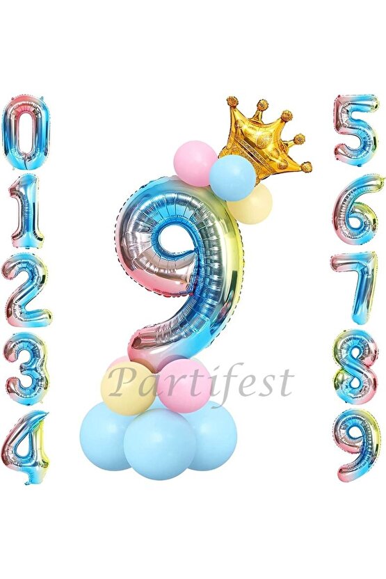 Unicorn Konsept 9 Yaş Rakam Balon Karşılama Seti Doğum Günü Parti Seti