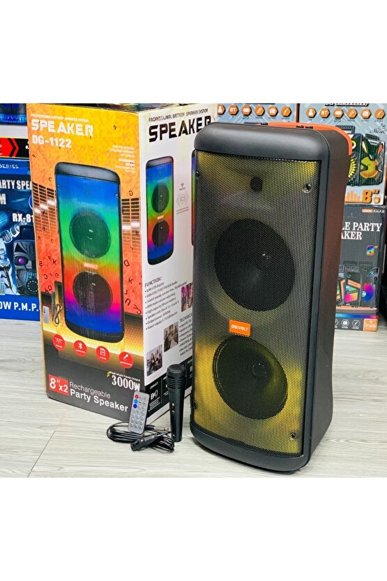 Party Box Bluetooth Hoparlör Büyük Boy Taşınabilir Şarjlı Kablosuz Hoparlör + Karaoke Mikrofon