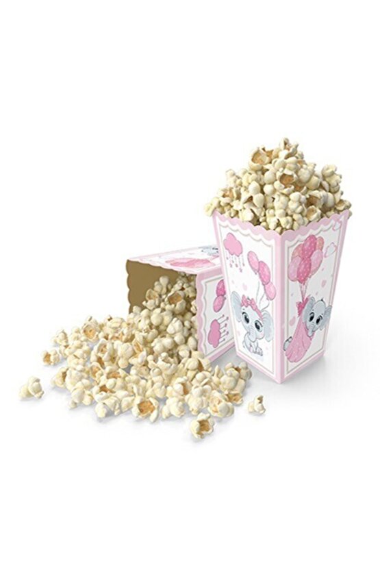 Pembe Fil Popcorn Mısır Cips Kutusu 8 Adet Baby Shower Doğum Günü