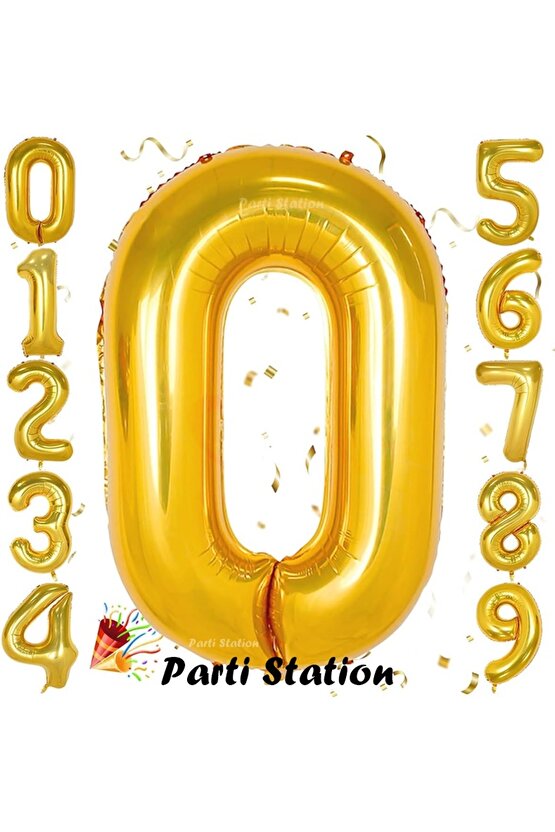 Altın Gold Renk Rakam Folyo Balon 0 Büyük Boy 76 cm Helyum Uçan Folyo Balon 34 İnç 1 Adet