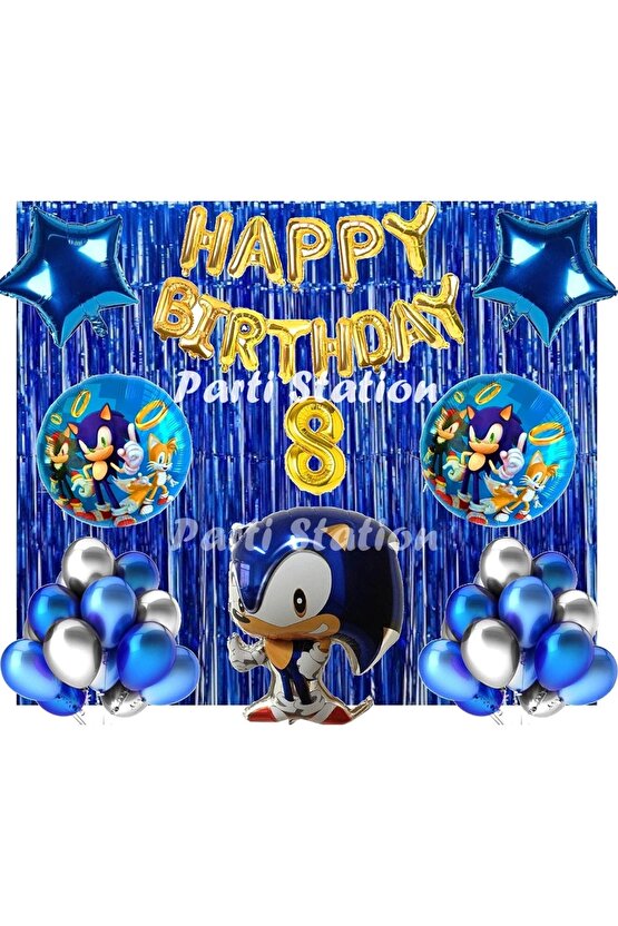 Lacivert Tilki Sonic Boom Konsept 8 Yaş Balon Set Sonic Tema Doğum Günü Arka Fon Süsleme Balonlu Set