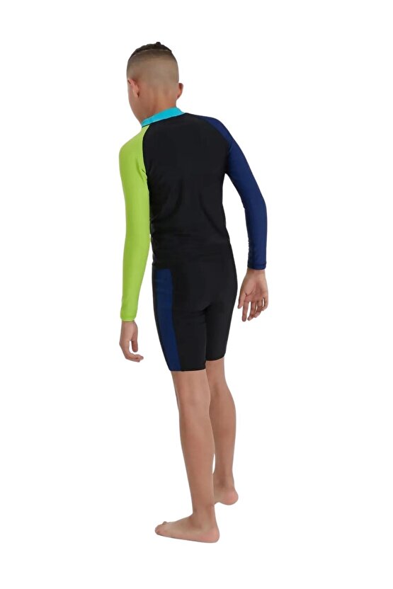 8-12871g742 - Colourblock Long Sleeved Erkek Çocuk Yüzücü Mayosu
