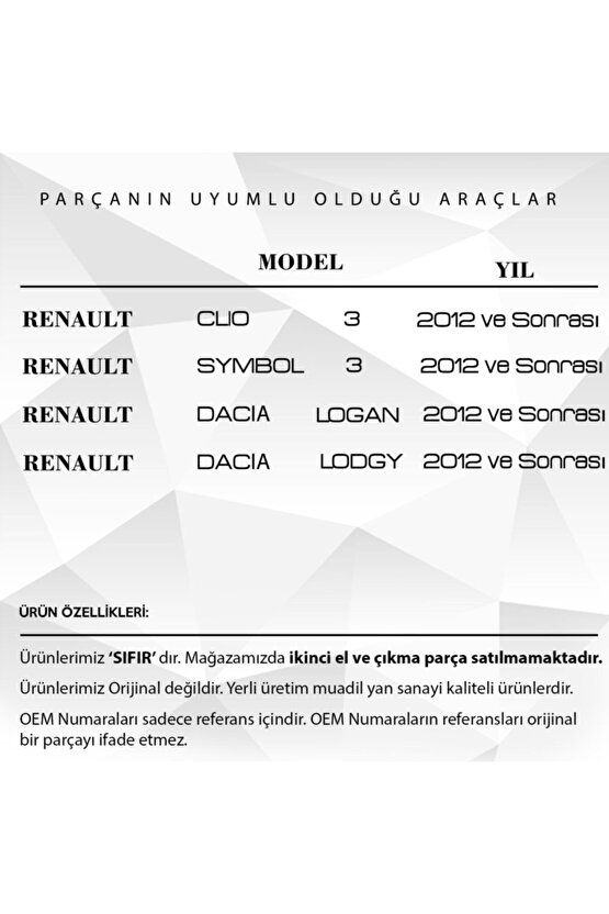 Renault Clio,symbol,dacia Logan,lodgy Uyumlu  Için Bagaj Kilit Plastiği