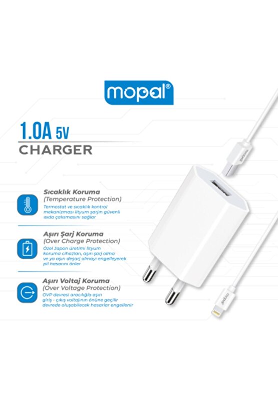 Mopal Iphone Şarj Başlığı Ve Lightning Data Kablosu 5v 1a Şarj Aleti M06