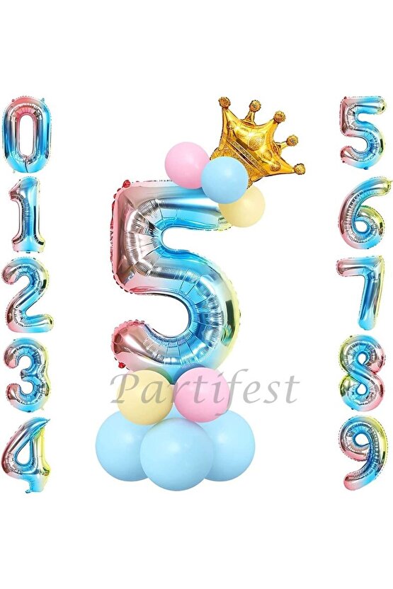 Unicorn Konsept 5 Yaş Rakam Balon Karşılama Seti Doğum Günü Parti Seti